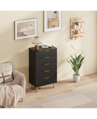 Modern Fluted Drawer Dresser Wood Chest of Drawers with Metal Handles and Legs, Storage Organizer Cabinet