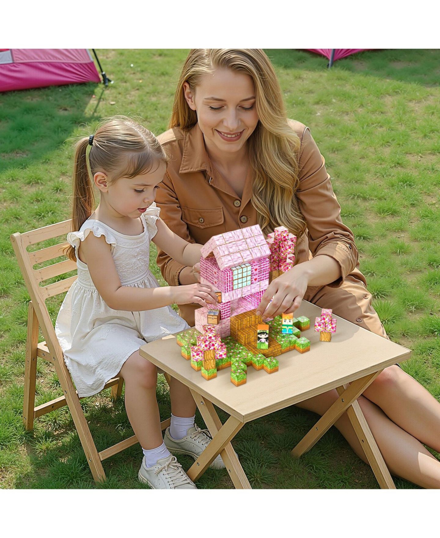 Детский конструктор Mecale Princess Castle 100-Piece Magnetic Building Set, Ages 3+, цвет: Розовый — фото 2