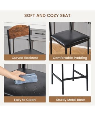 25.2 Inch Modern Counter Height Barstools with Back and Footrest Set of 4 PU Upholstered Barstools