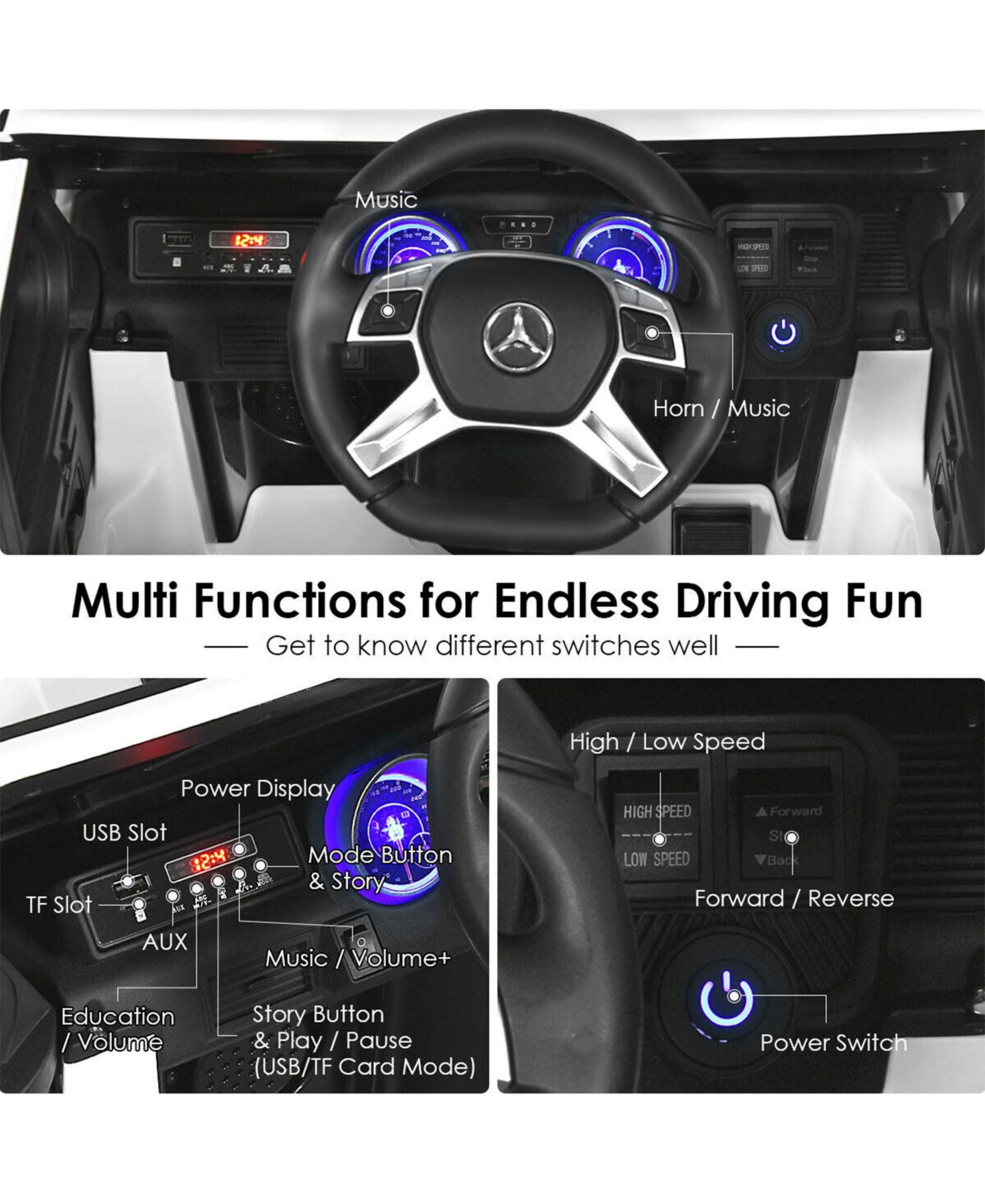 Детская игрушка SUGIFT 12V Licensed Mercedes-Benz Maybach Remote-Control Ride-On Car, Ages 3-6, цвет: Белый — фото 5