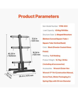 Weight Plate Rack, L-Frame Plate Tree for 2-Inch Weight Plates, 1000 lb Capacity Storage Stand