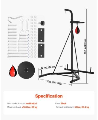 2-in-1 Punching Bag Stand, Adjustable Boxing and Speed Bag Stand for Home Gym, Freestanding Rack Holds Up to 140 lb