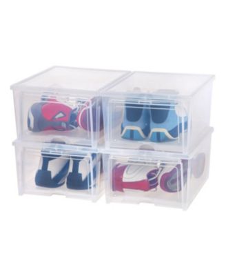 Stackable Wide Shoe Storage Box with Flip Up Door, Clear, 4Pk