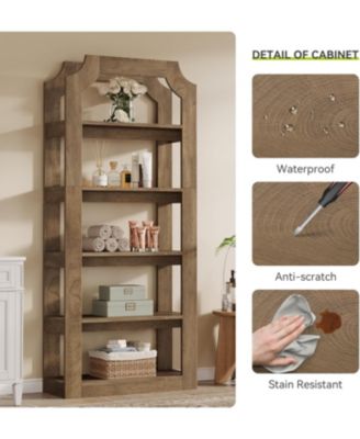 70" Tall 5-Tier Wooden Bookshelf, Farmhouse Bookcase for Living Room, Office & Bedroom, Vintage Freestanding Shelf