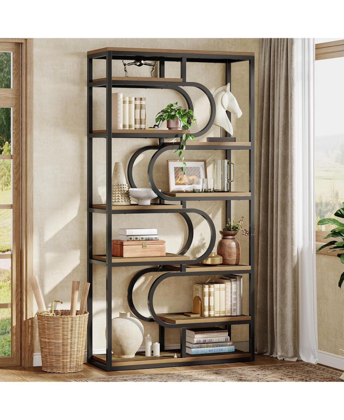 Tribesigns 5-Tier Industrial Bookshelf, 71-inch Tall Etagere Bookcase with Heavy-Duty Metal Frame