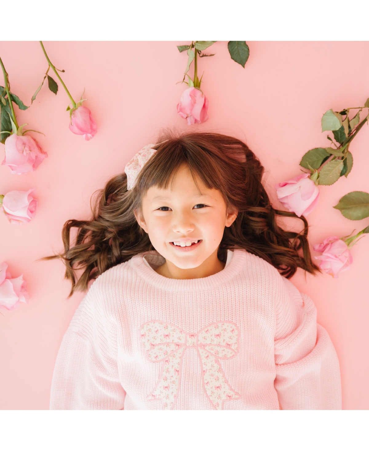 Sweet Wink Little Girls Ditsy Floral Bow Knit Sweater