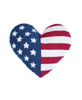 Flag Stars and Stripes Patriotic 4th of July Heart Hooked Shaped Throw Pillow, 18" x 21