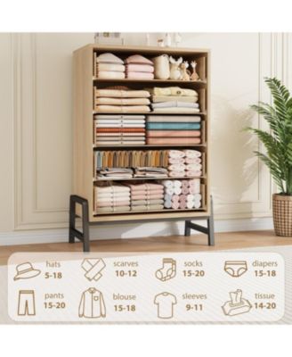 5-Drawer Natural Oak Dresser, 50.5 Inch Tall Freestanding Wood Chest, Large Closet Storage for Home Office