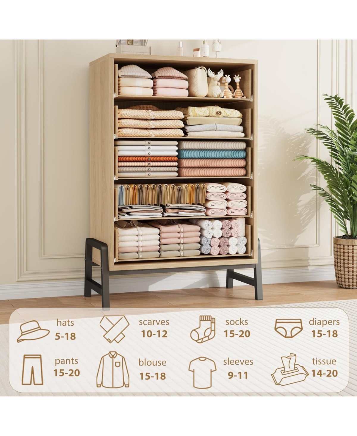 gaomon 5-Drawer Natural Oak Dresser, 50.5 Inch Tall Freestanding Wood Chest, Large Closet Storage for Home Office