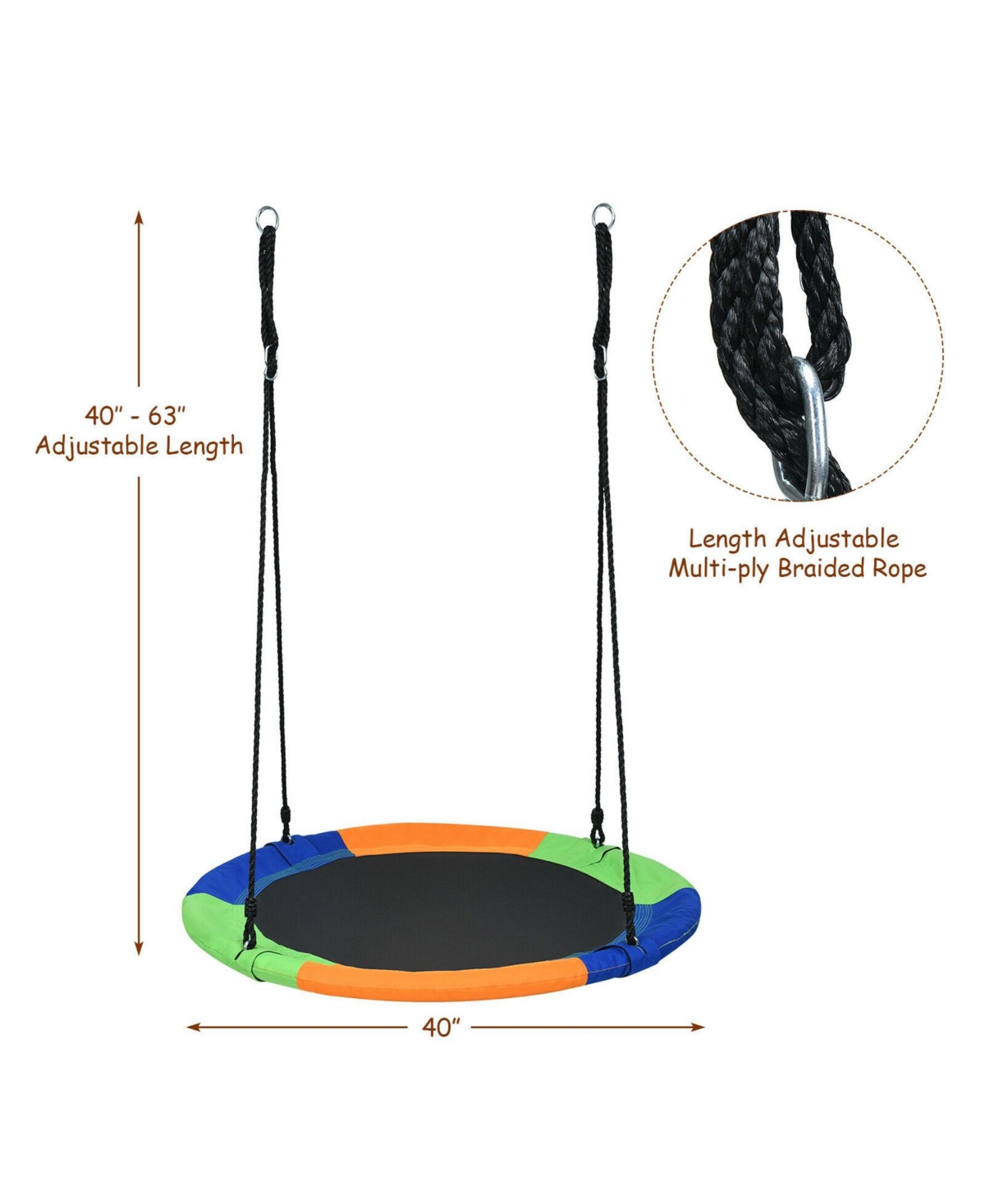 Sugift 40-Inch Flying Saucer Tree Swing Outdoor Play Set with Easy Installation Process for Kids