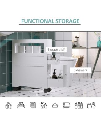 Wood Rolling Slim Narrow Bathroom Floor Side Storage Cabinet