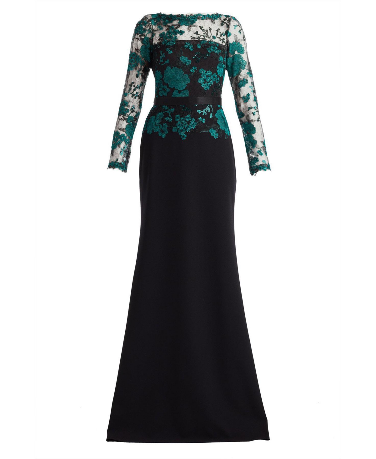 Tadashi Shoji Women's Beacon Belted Embroidered Illusion Gown