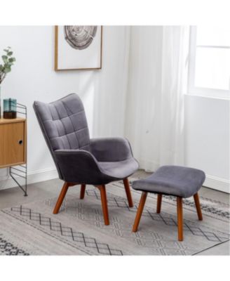 Contemporary Silky Velvet Tufted Accent Chair with Ottoman