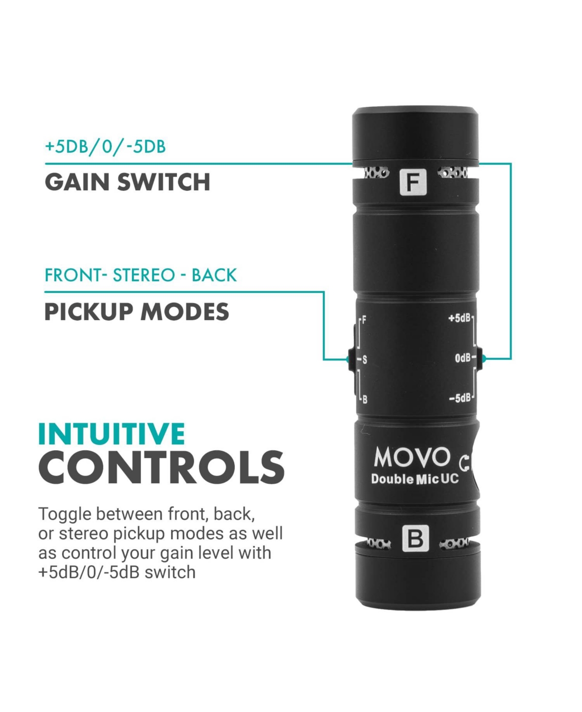 Movo DoubleMic-uc Dual Capsule Phone Microphone for Usb-c Devices