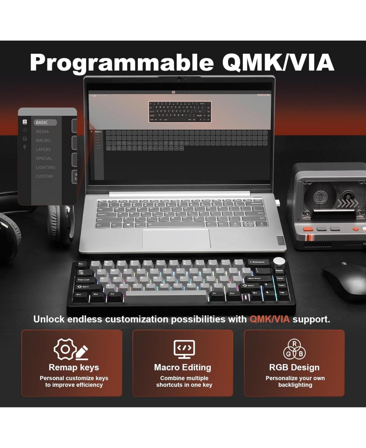 Lofree AL68 Wireless Mechanical Keyboard,Full Aluminum Cnc,60% Layout with Knob, Qmk/Via Software,Gasket Mounted,Hot Swappable,Rgb,Bt/2.4G/Usb-c