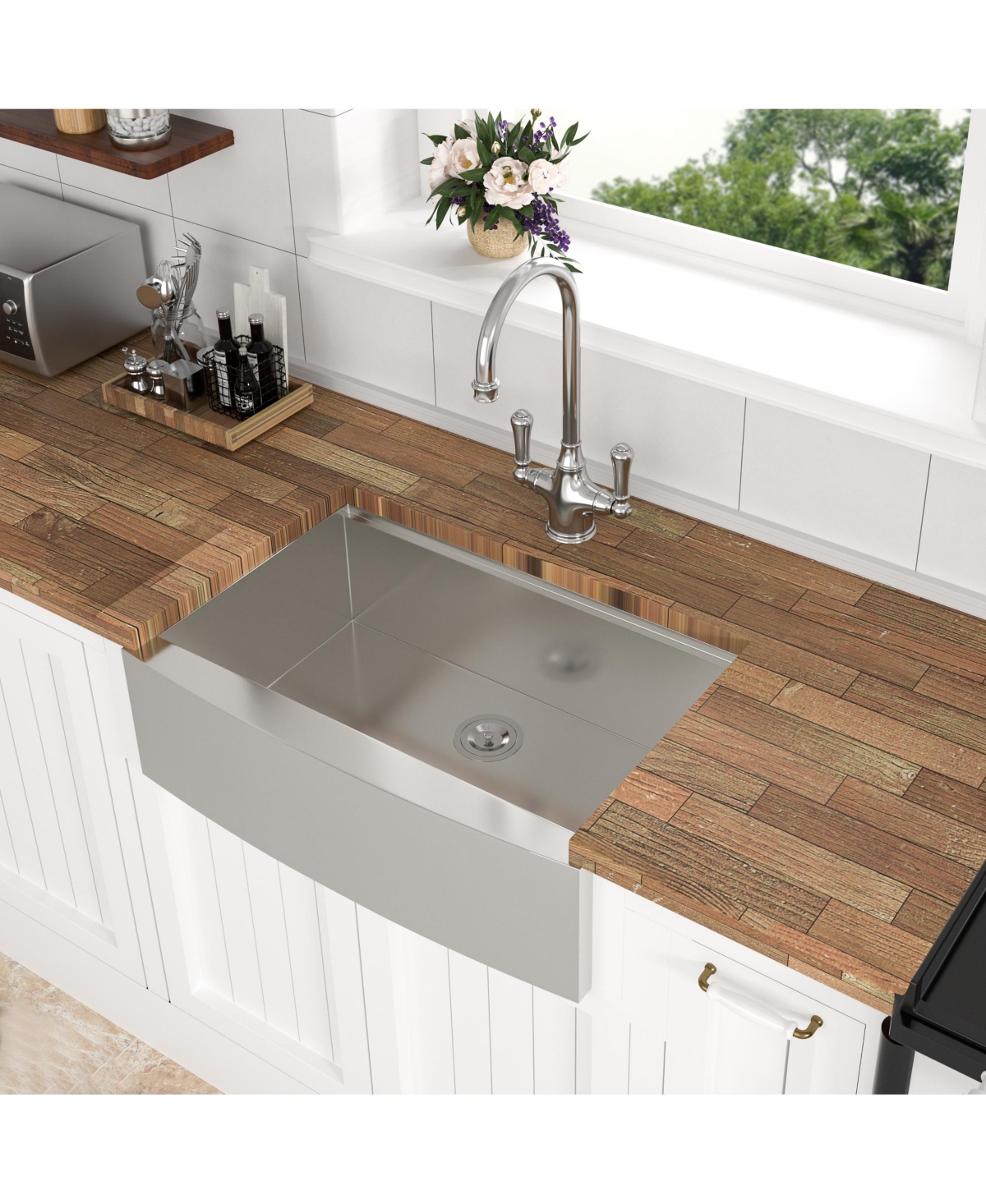 flynama 30x21x9inch Farmhouse Kitchen Sink Workstation Stainless Steel 16 Gauge Apron Front