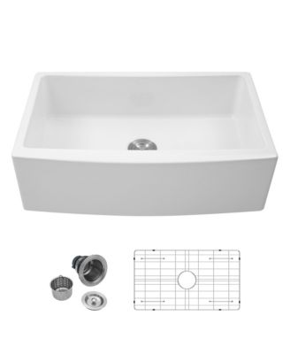 33x21x10inch White Farmhouse Sink Ceramic Porcelain Arch Edge Apron Front Single Bowl
