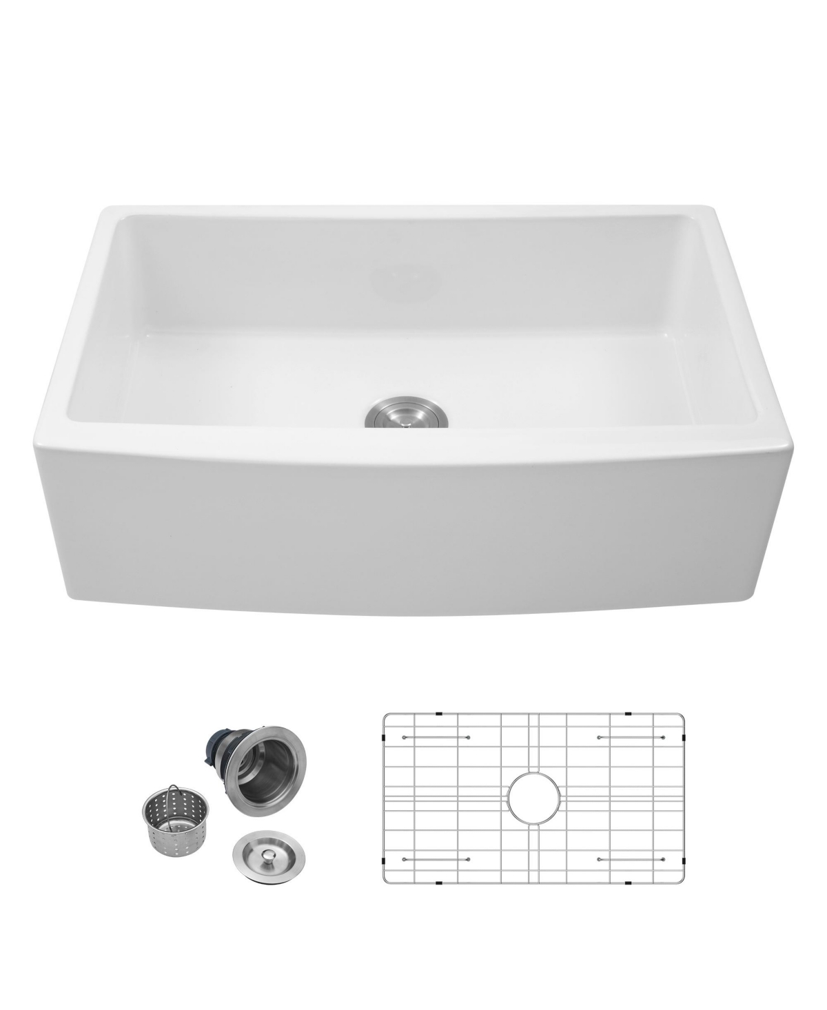 flynama 33x21x10inch White Farmhouse Sink Ceramic Porcelain Arch Edge Apron Front Single Bowl
