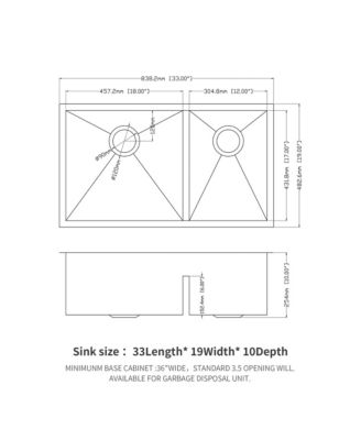 33x19x10inch Undermount Double Bowl Kitchen Sink Stainless Steel 16 Gauge 60 and 40