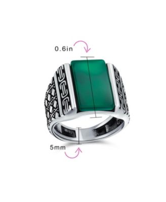 Cable Etching Band Natural Green Agate Rectangle Signet Ring Heavy .925 Sterling Silver