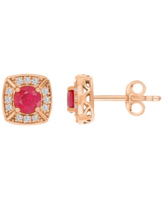 Ruby & Diamond Cushion Stud Earrings