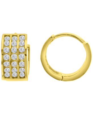 Cubic Zirconia Micropave 3-Row Channel Huggie Earrings