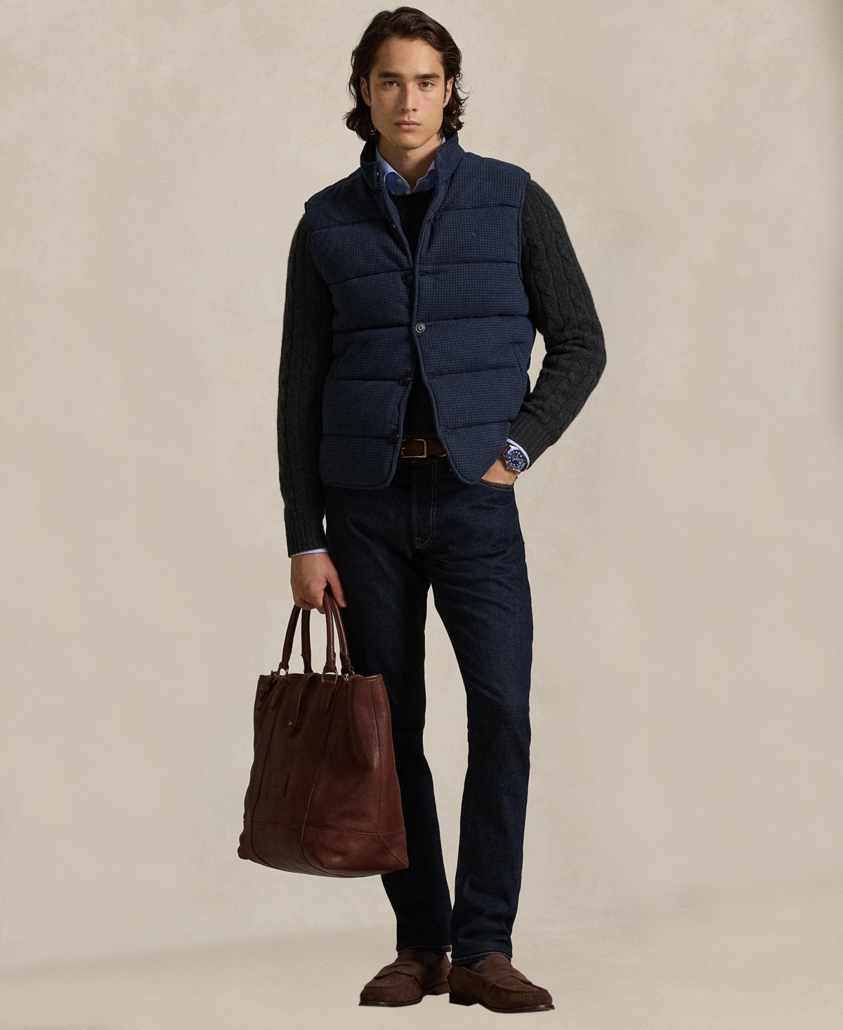 Polo Ralph Lauren Men's Herringbone Print Estate Mock-Neck Rib Vest