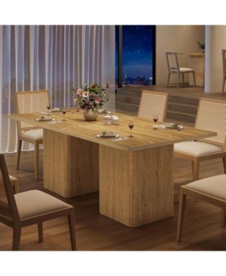 39-Inch Square Dining Table for 4, Small Fluted Kitchen Table with Pedestal Base, Farmhouse Style, Natural