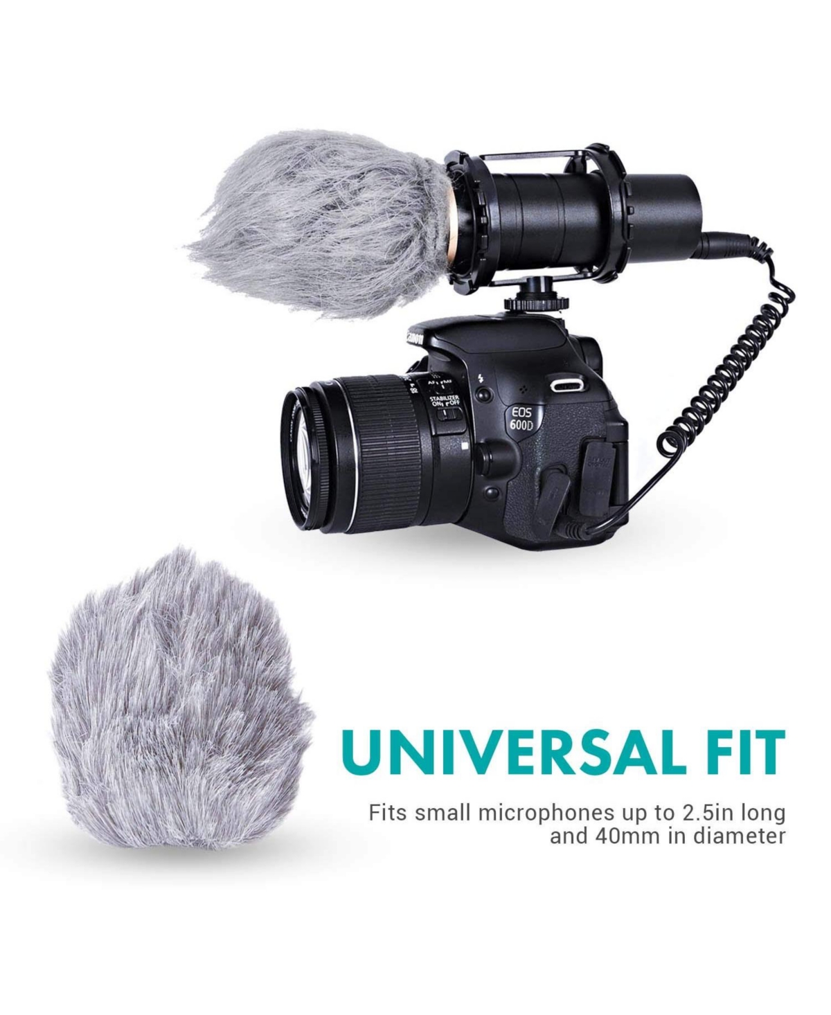 Movo WS1 Furry Outdoor Microphone Windscreen Muff for Small Compact Microphones up to 2.5 X 40mm (L x D)