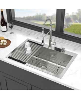 huluwat 33x22x10inch Kitchen Sink Drop In Topmount Stainless Steel Single Bowl 16 Gauge