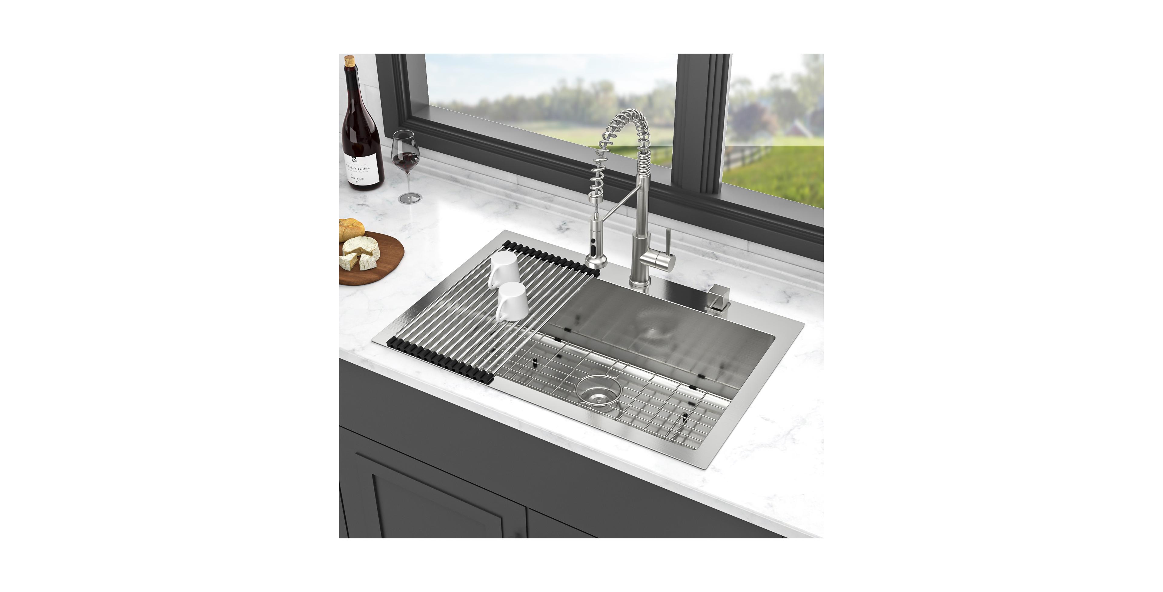 huluwat 33x22x10inch Kitchen Sink Drop In Topmount Stainless Steel Single Bowl 16 Gauge