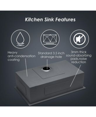 huluwat 30x18x9inch 16 Gauge 304 Stainless Steel Undermount Single Bowl Kitchen Sink with Drain Assembly No Additional Accessories