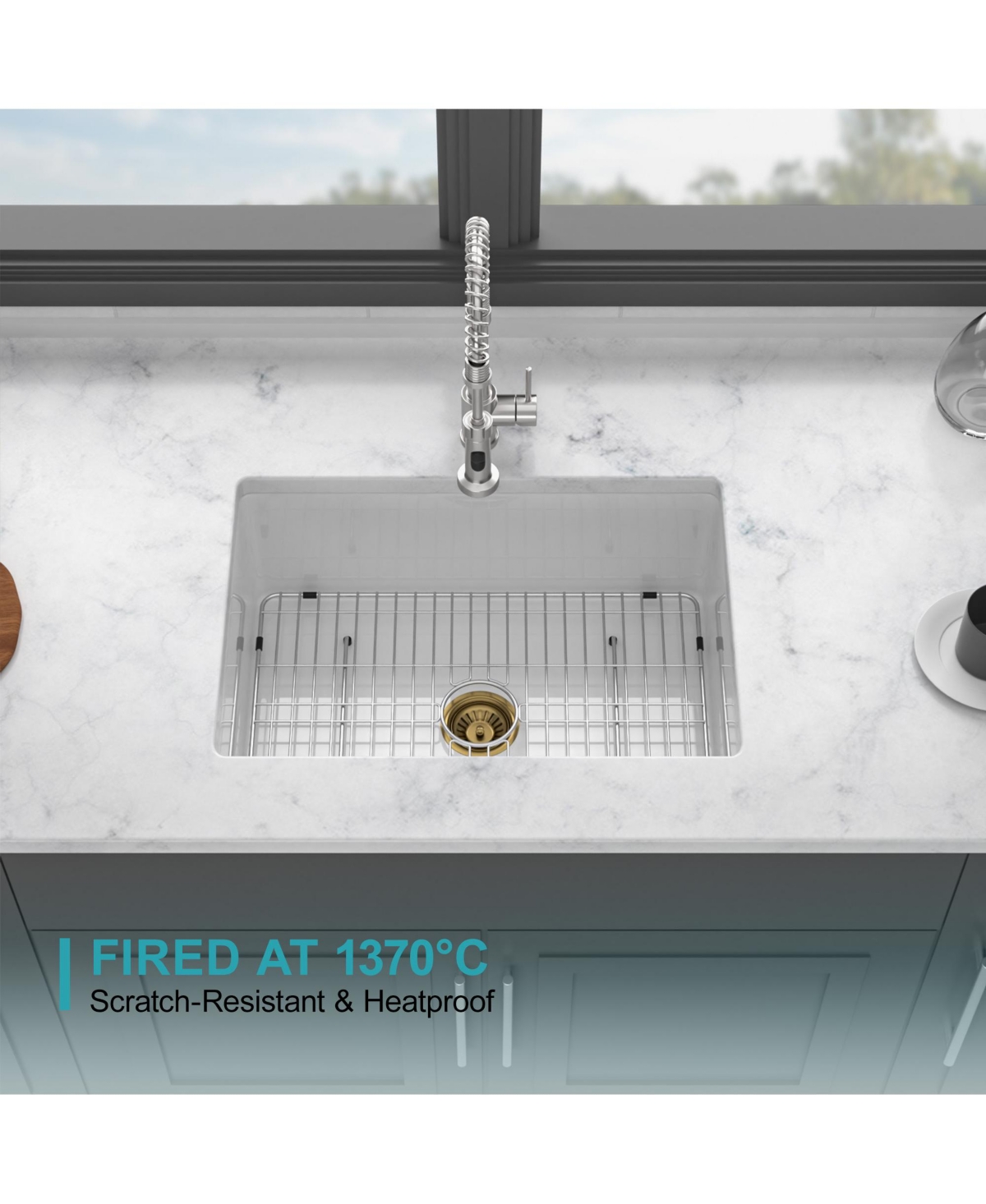 huluwat 30x18x10inch Undermount Single Bowl Fireclay Kitchen Sink White Porcelain Dual Mount