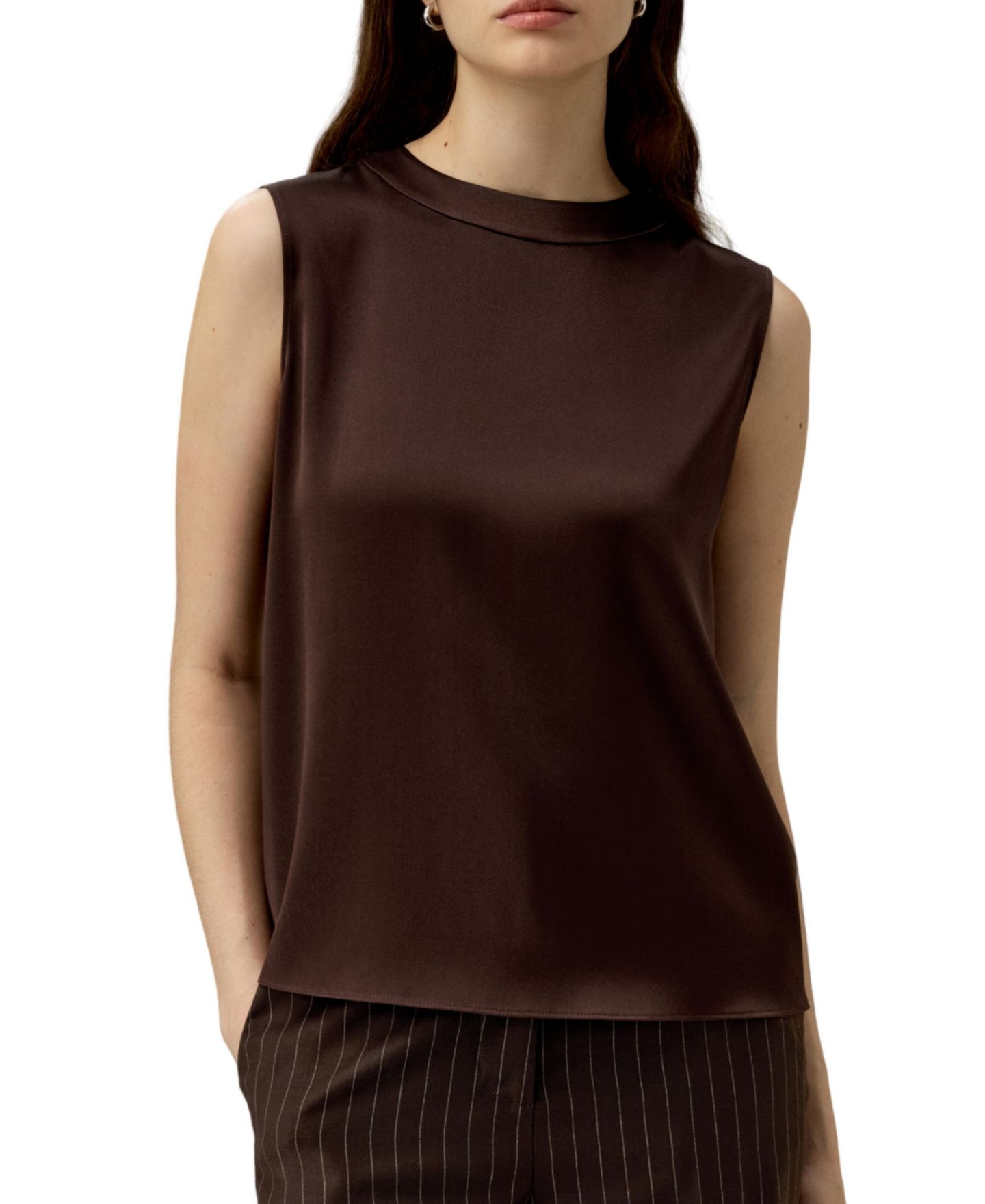 Женский топ LILYSILK Sleeveless Round Neck Silk, цвет: Тёмный коричневый — фото 1