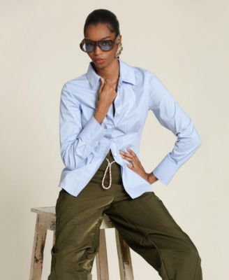 Women's Corset Stripe Spread Collar Shirt