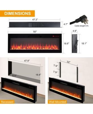 Smart 50" WiFi-Enabled Electric Fireplace Heater, Recessed in-Wall and Wall-Mounted