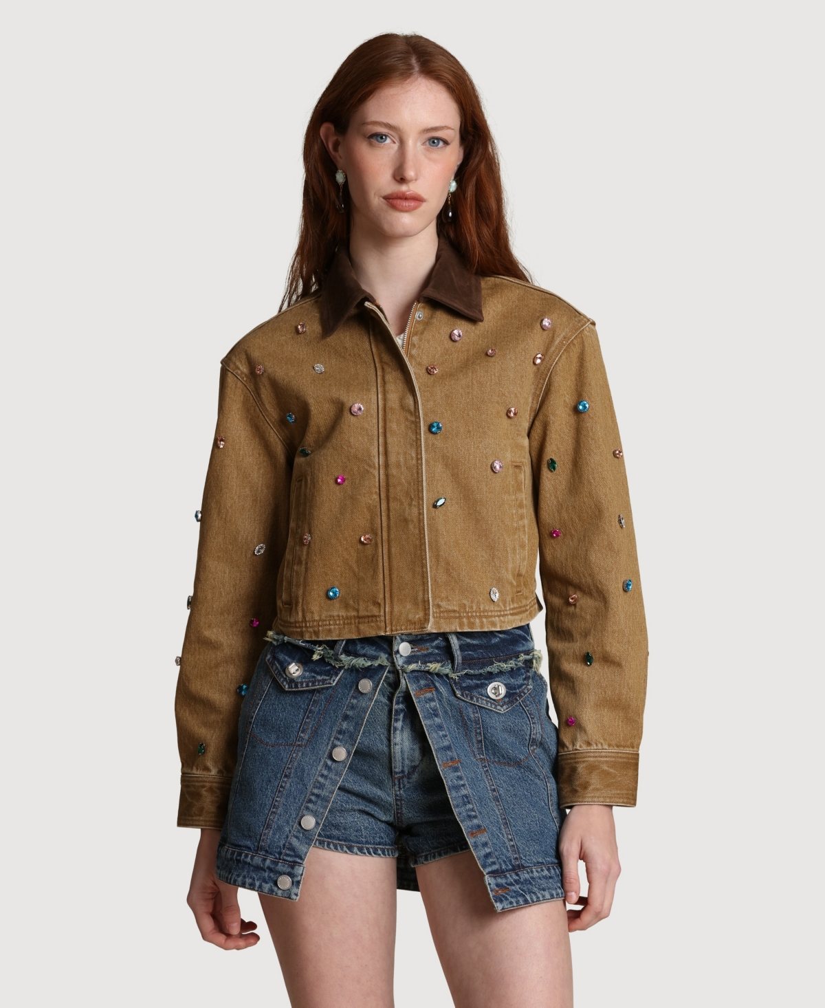 Avec Les Filles Women's Embellished Chore Spread Collar Jacket