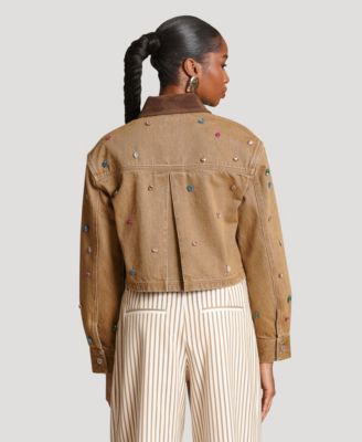 Women's Embellished Chore Spread Collar Jacket