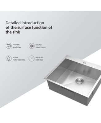 16-Gauge Stainless Steel Drop-In Kitchen Sink, Single Bowl, 25" x 22" x 9"