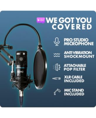 4-Pack Universal Cardioid Podcasting Microphone Bundle with Articulating Scissor Arm and Pop Filter for XLR Outputs