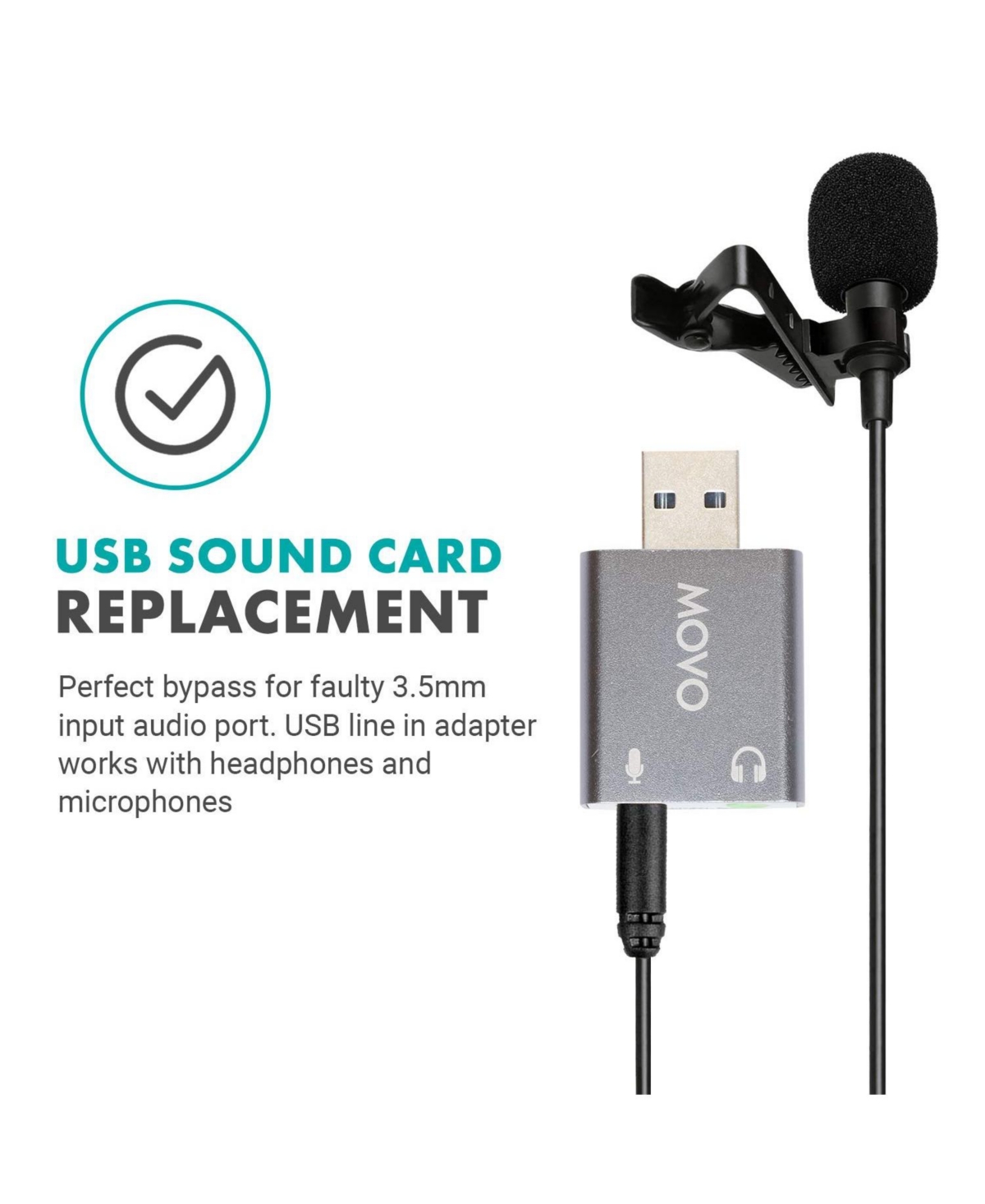 Movo Usb-AC1 Trrs Mic. to Usb 2.0 Sound Card Adapter