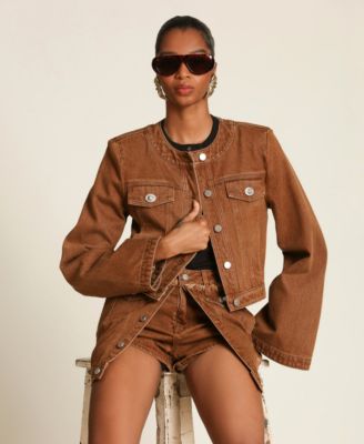 Women's Crop Trucker Crew Neck Jacket