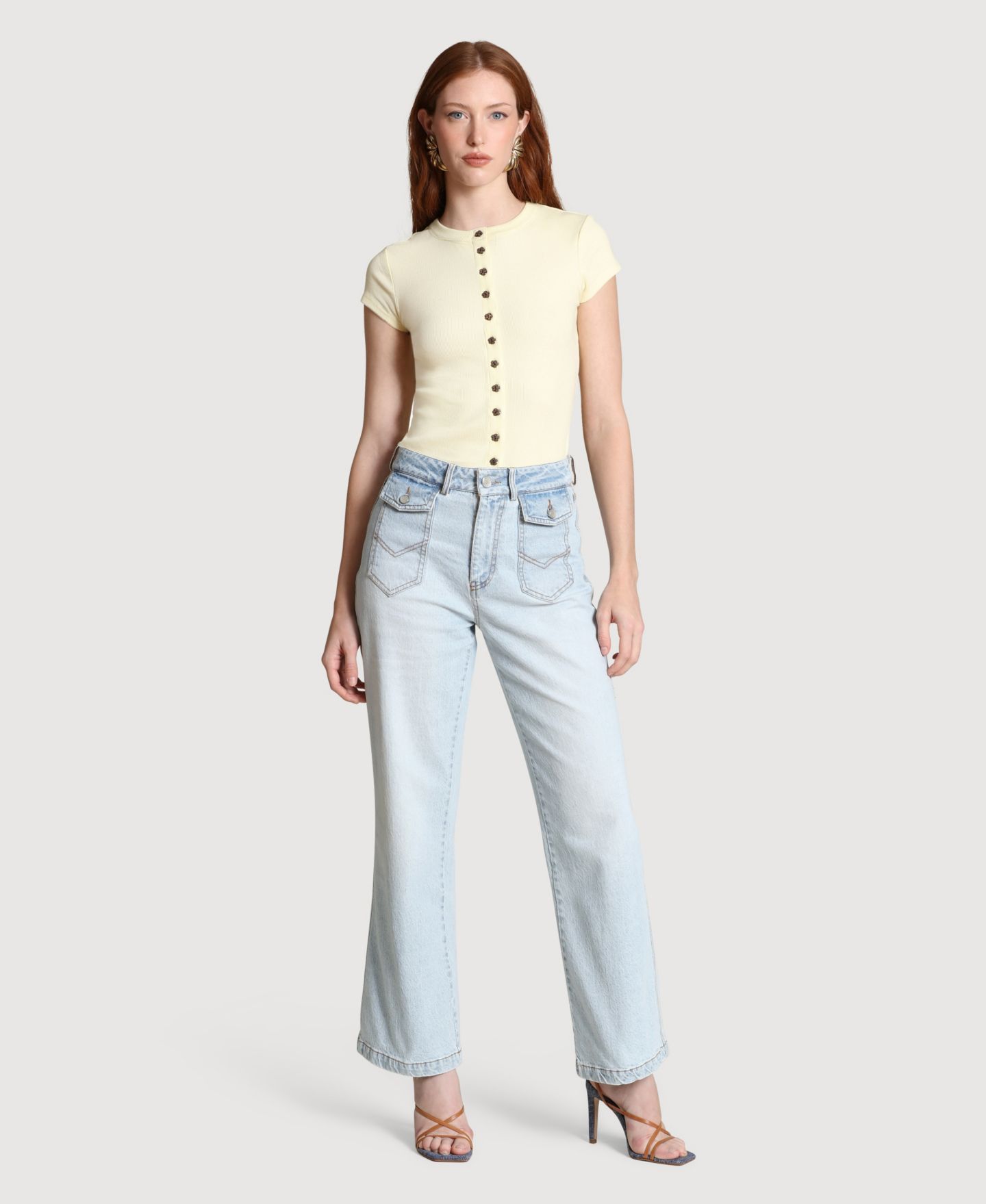 Женские джинсы Avec Les Filles Flare Leg Patch Pocket, цвет: Светлая варка — фото 8