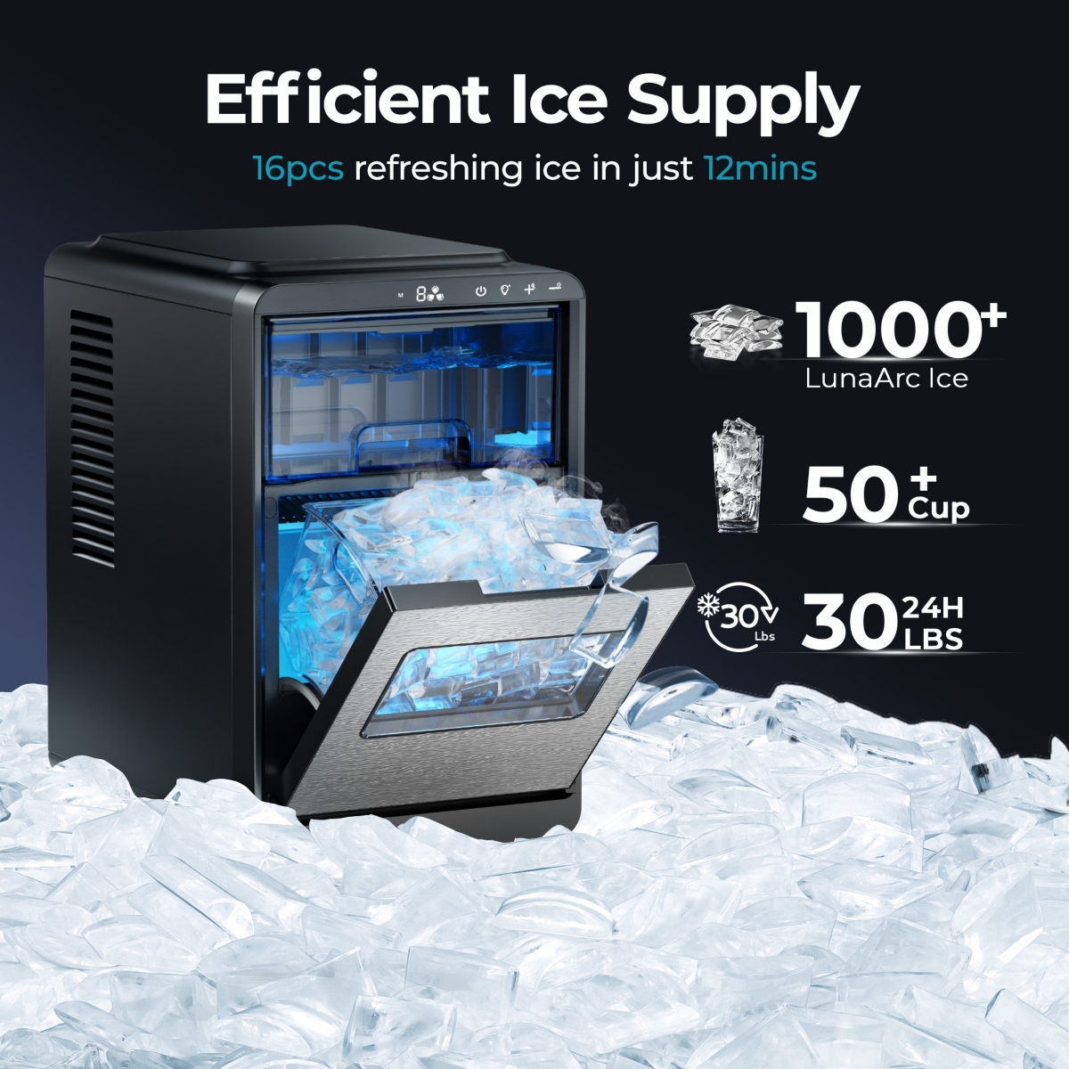 Euhomy Per day Countertop or Portable Black Crescent Ice Maker with 1.9L Water Tank and 2.2Lbs Ice Basket