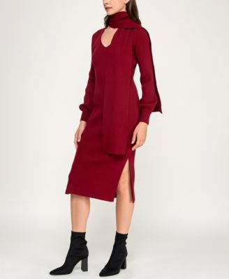 Juniors' V-Neck Midi Sweater Dress