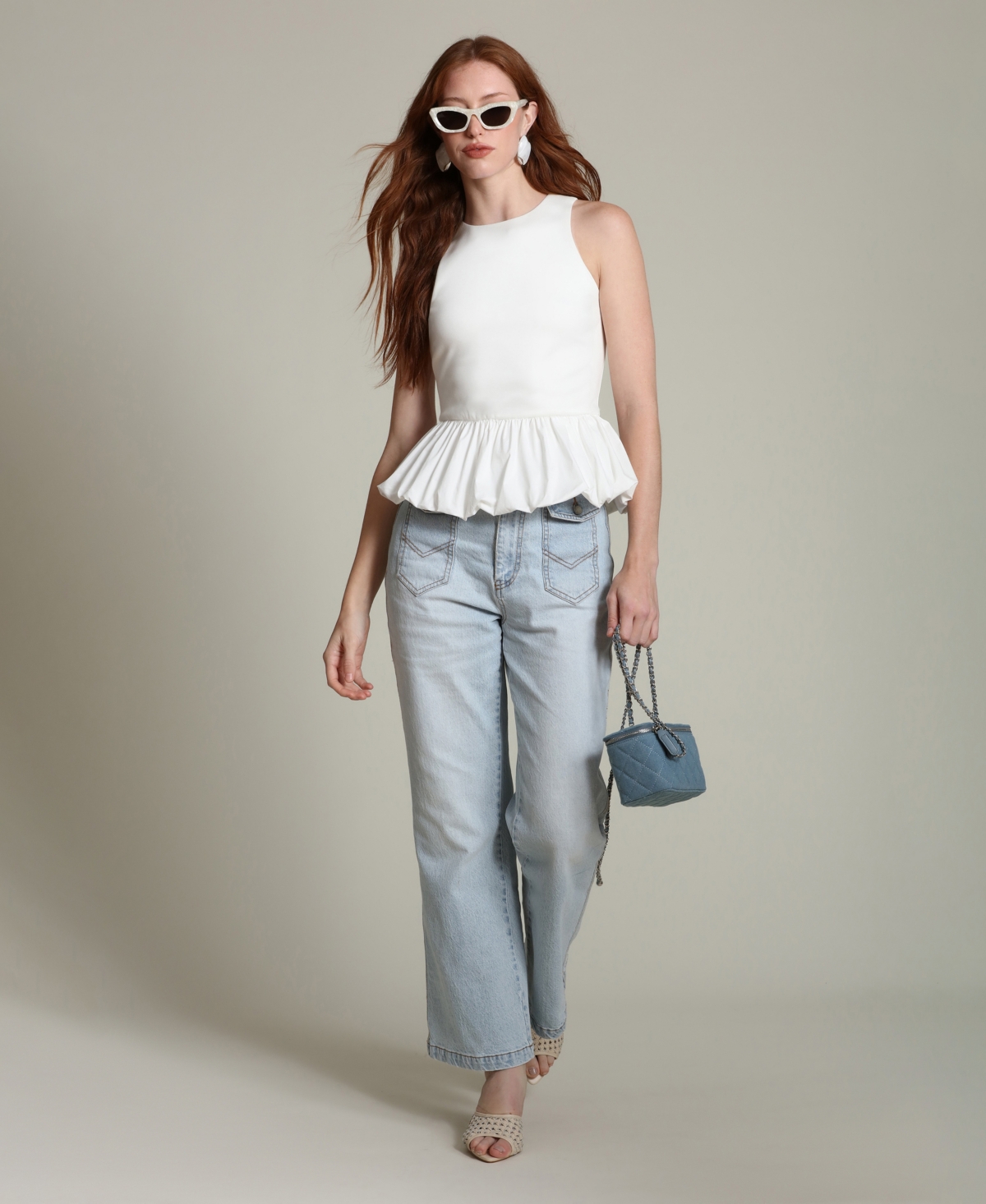 Avec Les Filles Women's Peplum Crewneck Tank Top