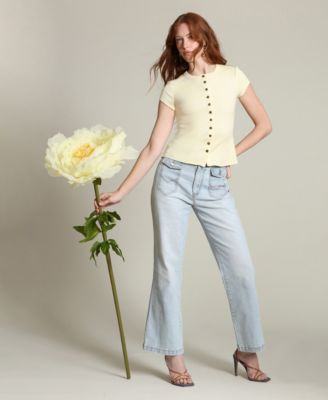 Women's Button-Front Crew Neck Top