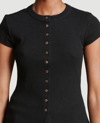 Women's Button-Front Crew Neck Top