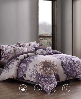 Plum Petal 100% Cotton Sateen 5 Piece Reversible Comforter Set, King