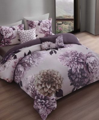 Plum Petal Bedding 100% Cotton Sateen 5 Piece Queen Size Reversible Comforter Set